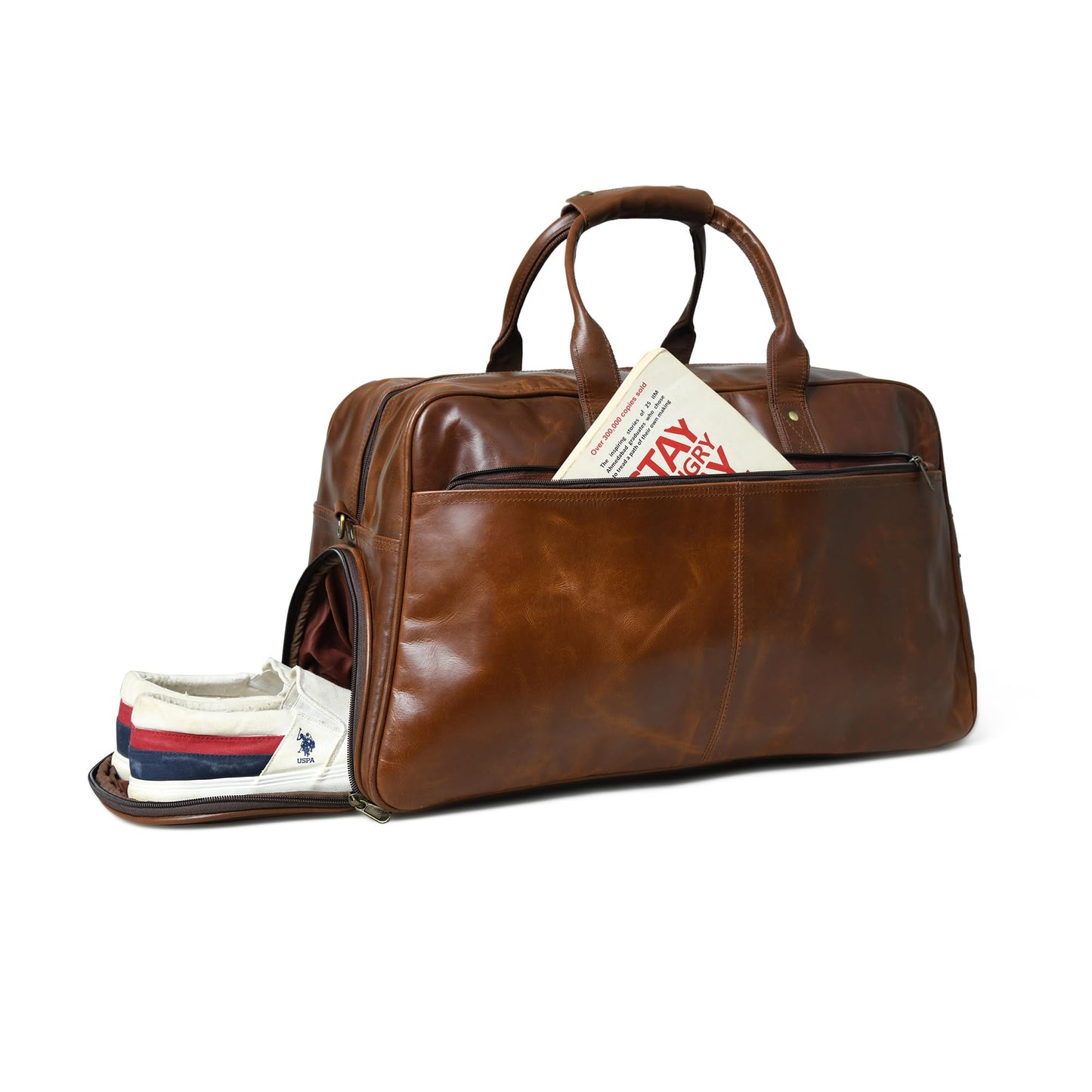 Duffle Bag For Men and Women, 21 Inch Vintage Buffalo Leather Travel Duffle Bag, Genuine Carry On Overnight Bag, Weekender Gym Bag with Shoulder Strap, Carry on Airplane Luggage Bags