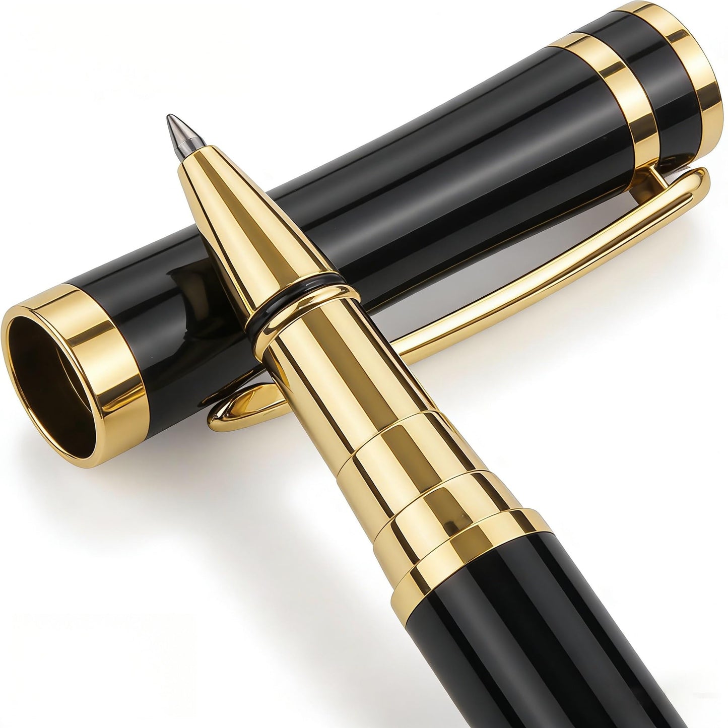 LUHSIN Rollerball Pen Black Lacquer - Premium Luxury Writing Pens for Men Women, Retro Ballpoint Pen with Smooth Ink, Executive Business Signature Pen, Professional Office Gift Pen Set (Black)
