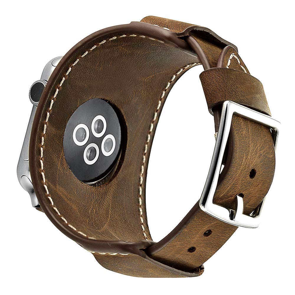 CooBES Compatible with Apple Watch Band 49/46/45/44mm/42mm(Series 3 2 1),Genuine Leather Bracelet Wristband Crazy Horse Cuff Strap Compatible iWatch Ultra/Ultra2 Series 10/9/8/7/6/5/4/3/2/1(Coffe)