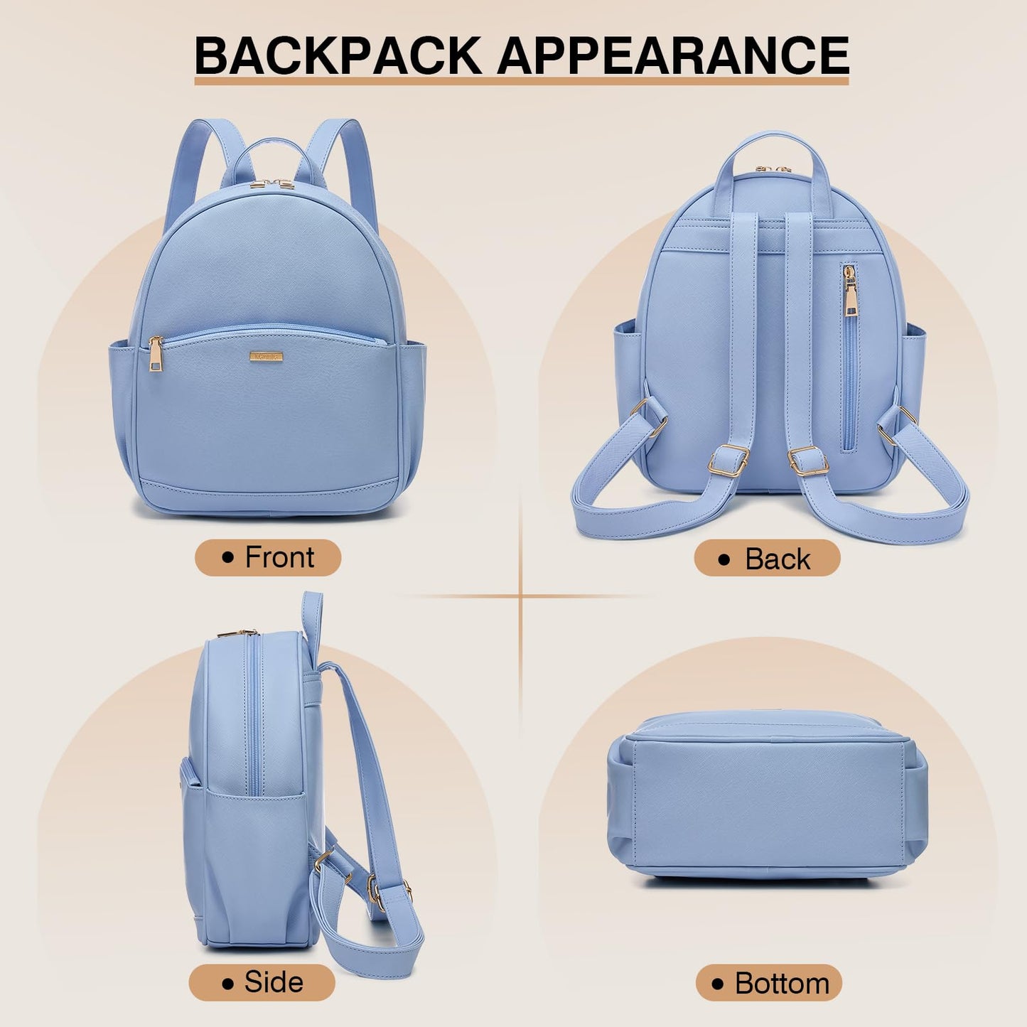 Marvolia Mini Backpack for Women - Leather Backpack Cute Backpacks with Multiple Pockets for Travel College Work - Blue