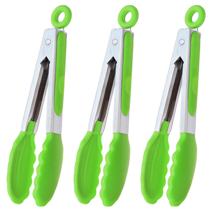 Small Silicone Tongs 7-Inch Mini Serving Tongs, Set of 3 (Black Gray White)