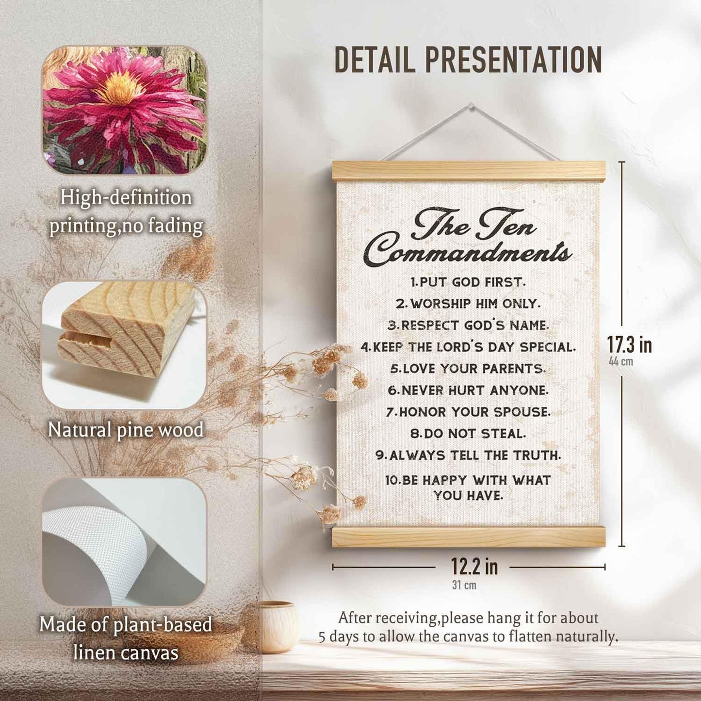 YZEXEZY The Ten Commandments Wall Hanging,Bible Verse Wall Art Posters for Home Prayer Room Church Office Decor 12x16-G31