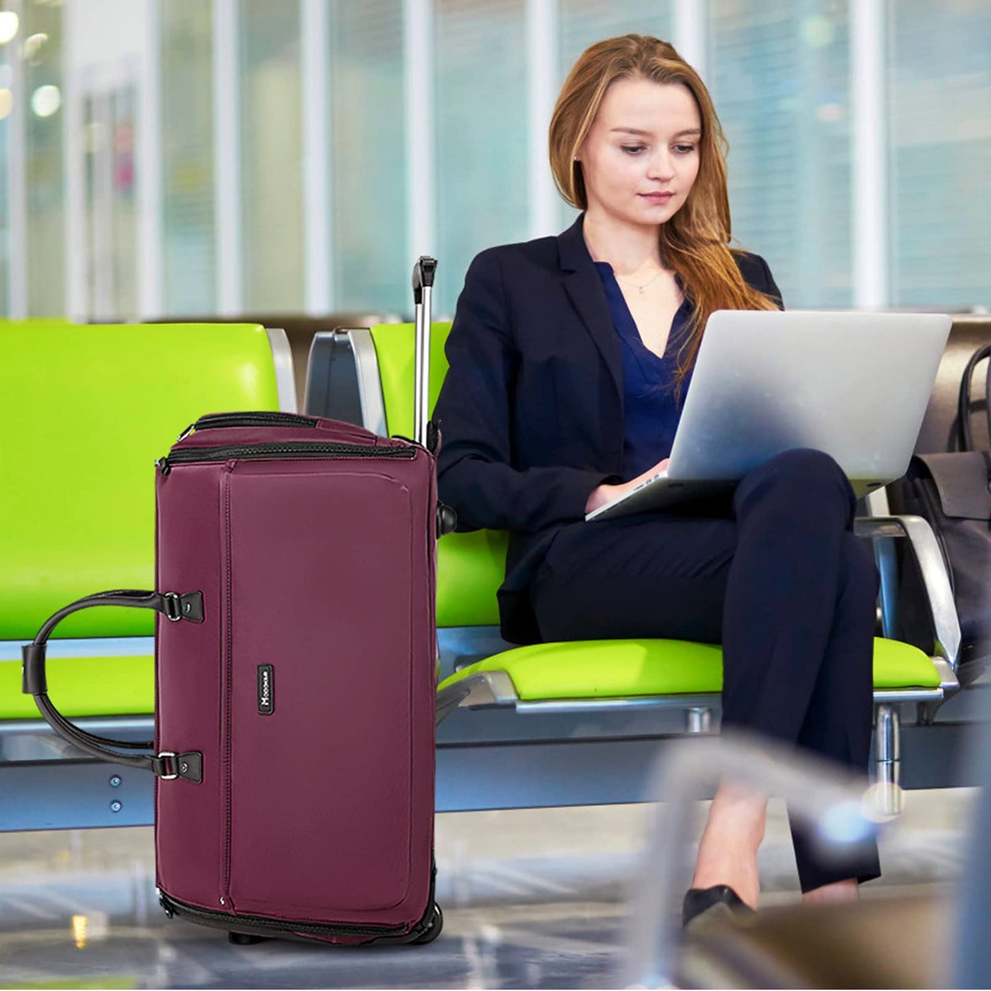 Modoker Rolling Garment Bags, Large Garment Duffle Bag with Wheels, 3 in 1 Garment Suit Luggage Bag for Women Men Business Travel Weekender, Red