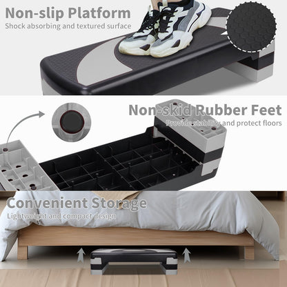 Exercise Workout Aerobic Step Platform Trainer, 31" Aerobic Stepper with 4"-6"-8" Adjustable Height Risers (Gray)