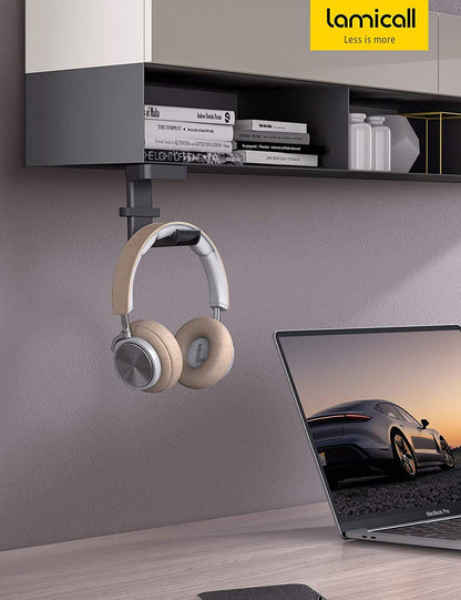 Lamicall Headphone Stand, Headset Hanger - 360 Degree Rotation Earphone Hook Holder Mount, Table Headphone Stand with Cable Organizer, Gaming Headset Clamp for HyperX, Razer, Sony, Sennheiser - Black