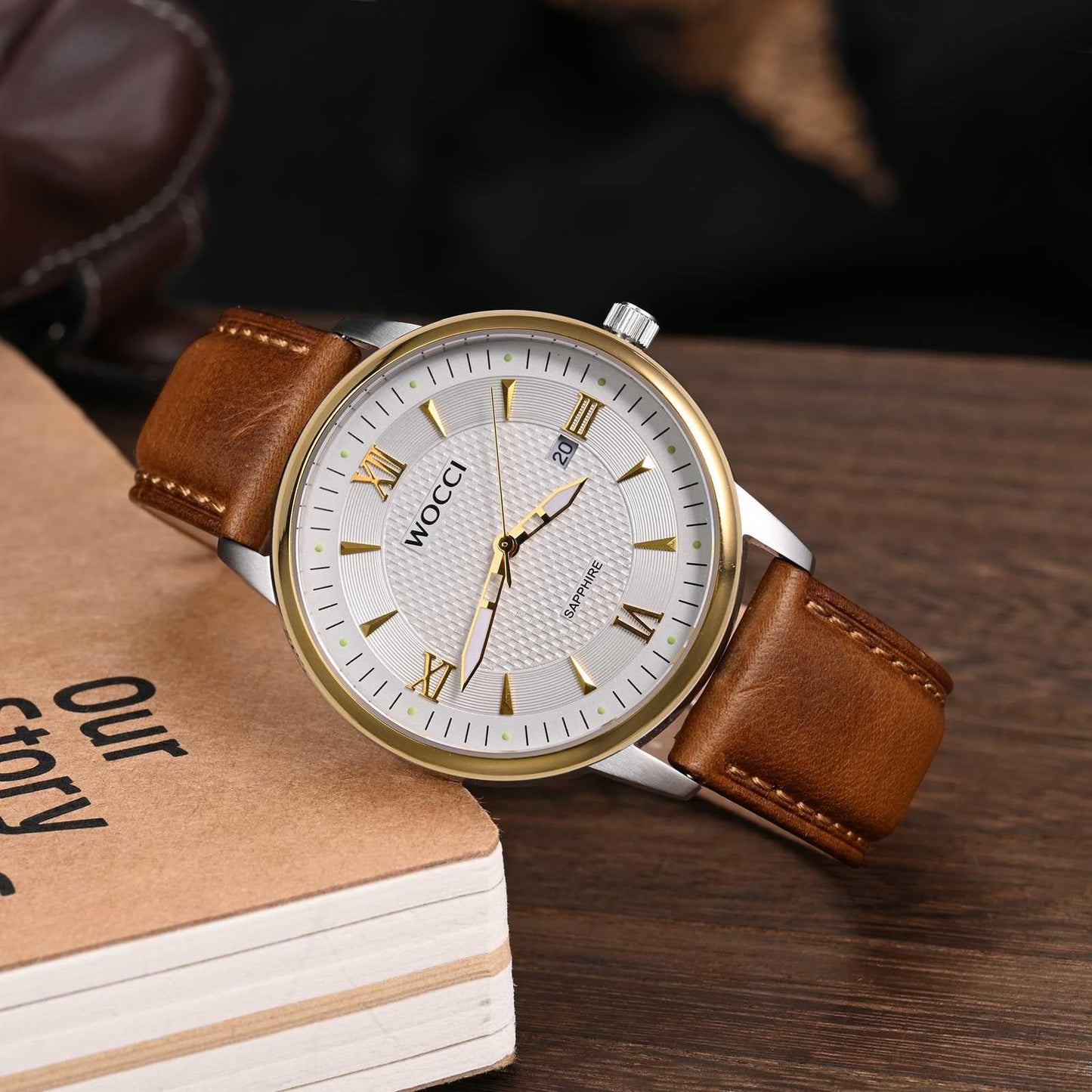 WOCCI 20mm Watch Band for Men and Women, Genuine Leather - Top Grain Leather, Quick Release Strap, Golden Buckle (Golden Brown)
