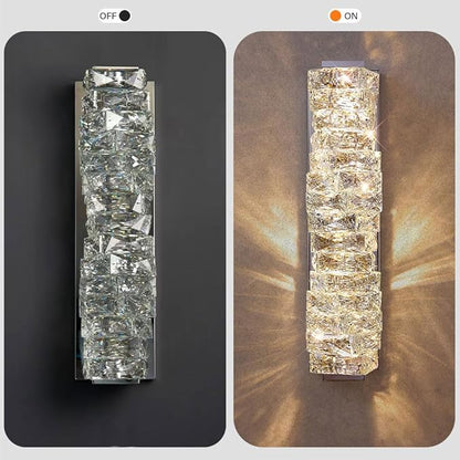 LED Crystal Wall Sconce Silver Crystal Bathroom Vanity Light Fixtures with 3 Color Temperature, Indoor Dimmable Wall Mount Light for Bedroom Living Room,Set of 2