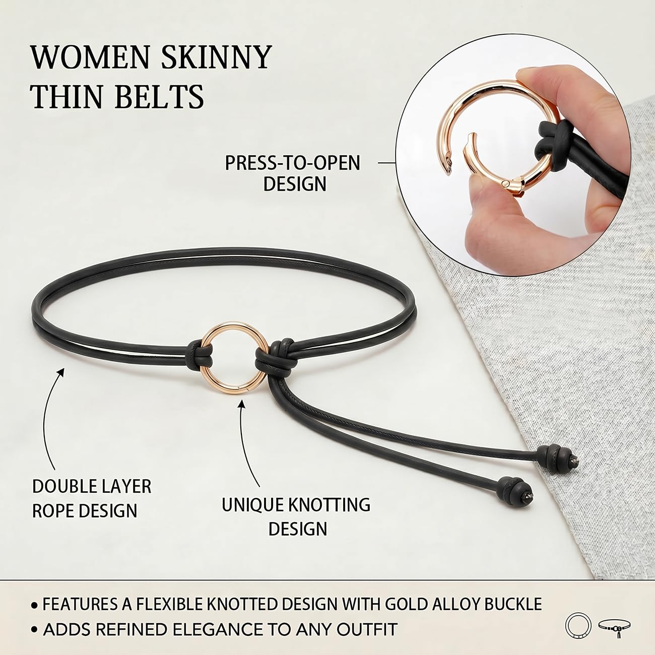 BAOKELAN Women Skinny Thin Belts PU Leather Knotted Waist Belt for Dresses Black A 130CM