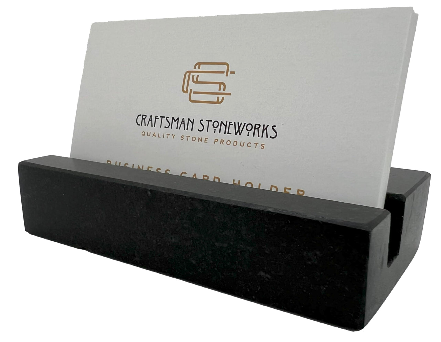 Craftsman Stoneworks Business Card Holder for Desk - Honed Black Absolute Granite Display for Cards, Desktop Business Card Stand for Home or Office. Handmade in California.