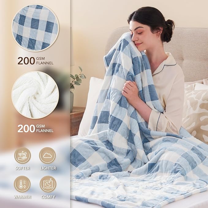 Homemate Electric Blanket Heated Throw - 50“x60“ Ultra Soft Cozy Flannel Heating Blanket with 10 Fast Heat Levels 8 Hours Auto Off Over-Heated Protection ETL Certification Keep Warm in Home Office