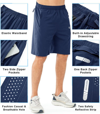 NORTHYARD Men's Athletic Running Shorts Gym Workout 7"/9"/5" Quick Dry Lightweight Sports Basketball Tennis 3 Zipper Pockets DARKBLUE-9inch 4XL