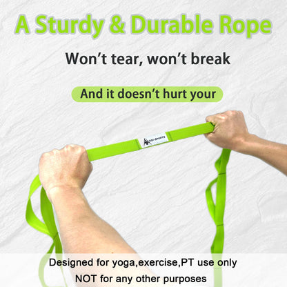 Stretching Strap Yoga Strap with Loops, Stretch Straps for Physical Therapy, Non-Elastic Exercise Strap for Pilates, Dance and Gymnastics with Workout Guide (Green)