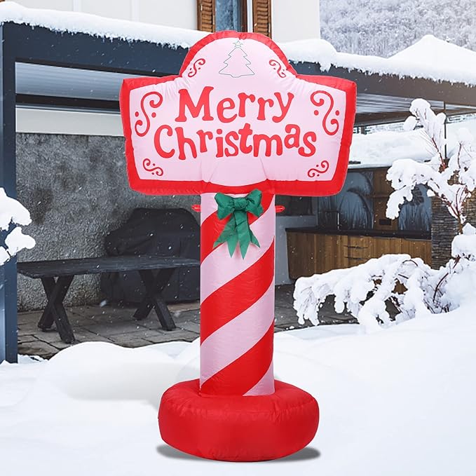4 FT Tall Christmas Inflatable - Blow Up Yard Decoration With LED Lights, Merry Christmas Sign, Outdoor Holiday Lawn Party Decor