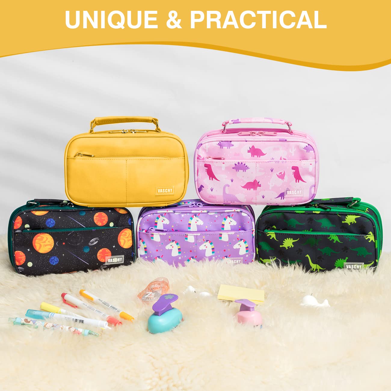 VASCHY Pencil Case, Large Pencil Pouch with Compartments for Middle School,Work,Office Pen Organizer Holder School Supply Yellow