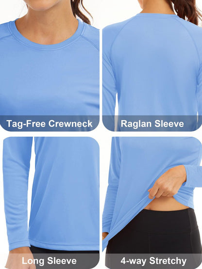MAGCOMSEN Athletic Shirts Women Fitted Sun Protection Shirts UPF 50+ Workout Shirts for Women Summer T Shirts Hiking Shirts Running Shirts Women Lightblue