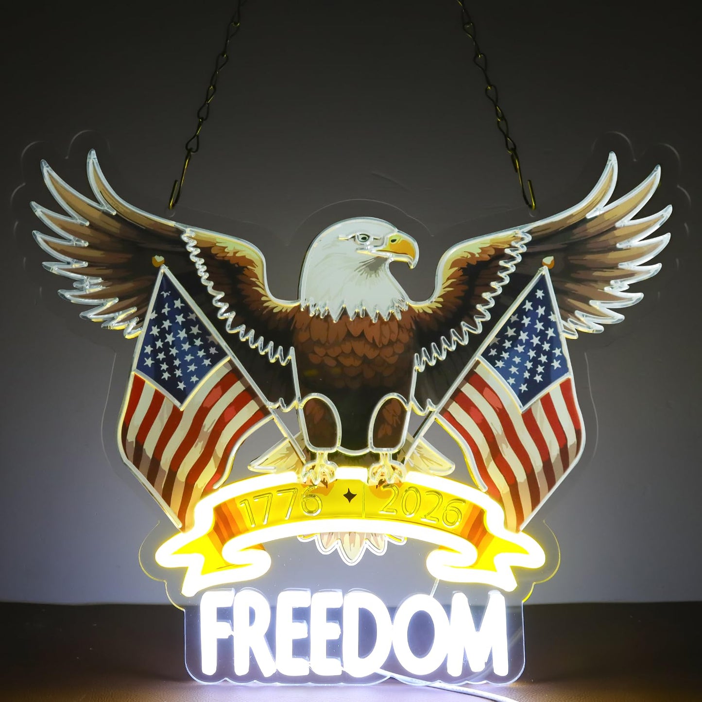 WittyRhE United States 250th Anniversary Neon Lights USA 250th Neon Signs Wall Decor for Bedroom Bar Livingroom Gift Art for Christmas Party-Dimmable-15.75 x 12.8IN-USB Powered-Acrylic