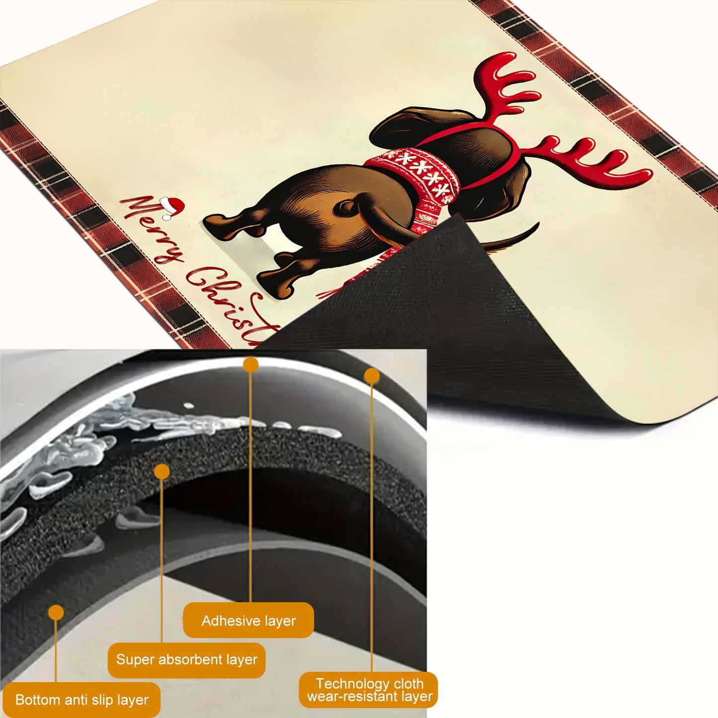HOMETITUTE Stove Top Covers for Electric Glass Stove 28x20 Inch Christmas Dog Reindeer Design Heat Resistant Cooktop Protector Counter Cover Dish Drying Mat for Kitchen RV Camper