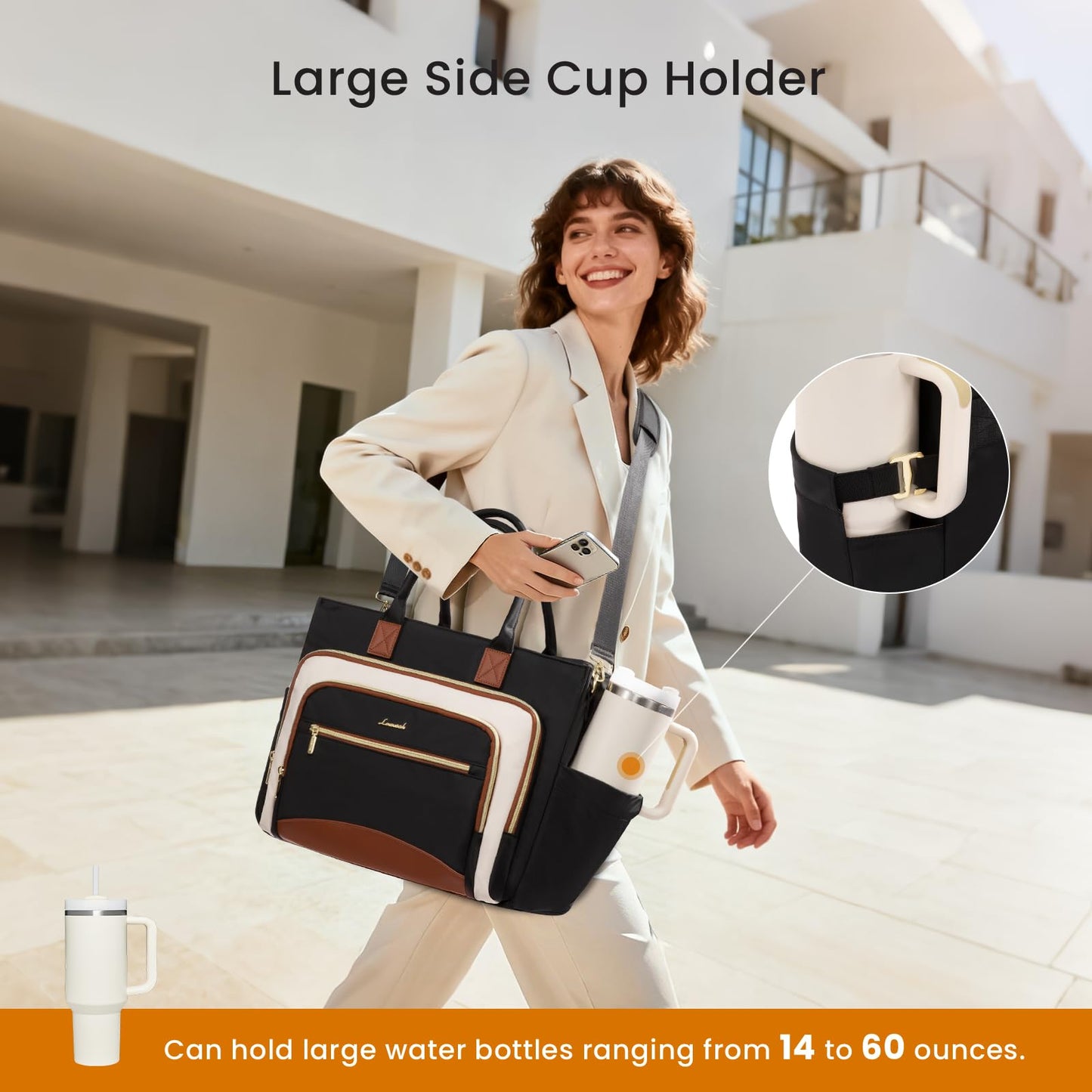 LOVEVOOK Teacher Tote Bag for Women,Laptop bag with Large Cup Holder,Work bag with Accordion File Organizer Pocket,Multi-Pockets Professional Diaper Bag Nurse Bag,Handbag Purse for Work,College,Daily