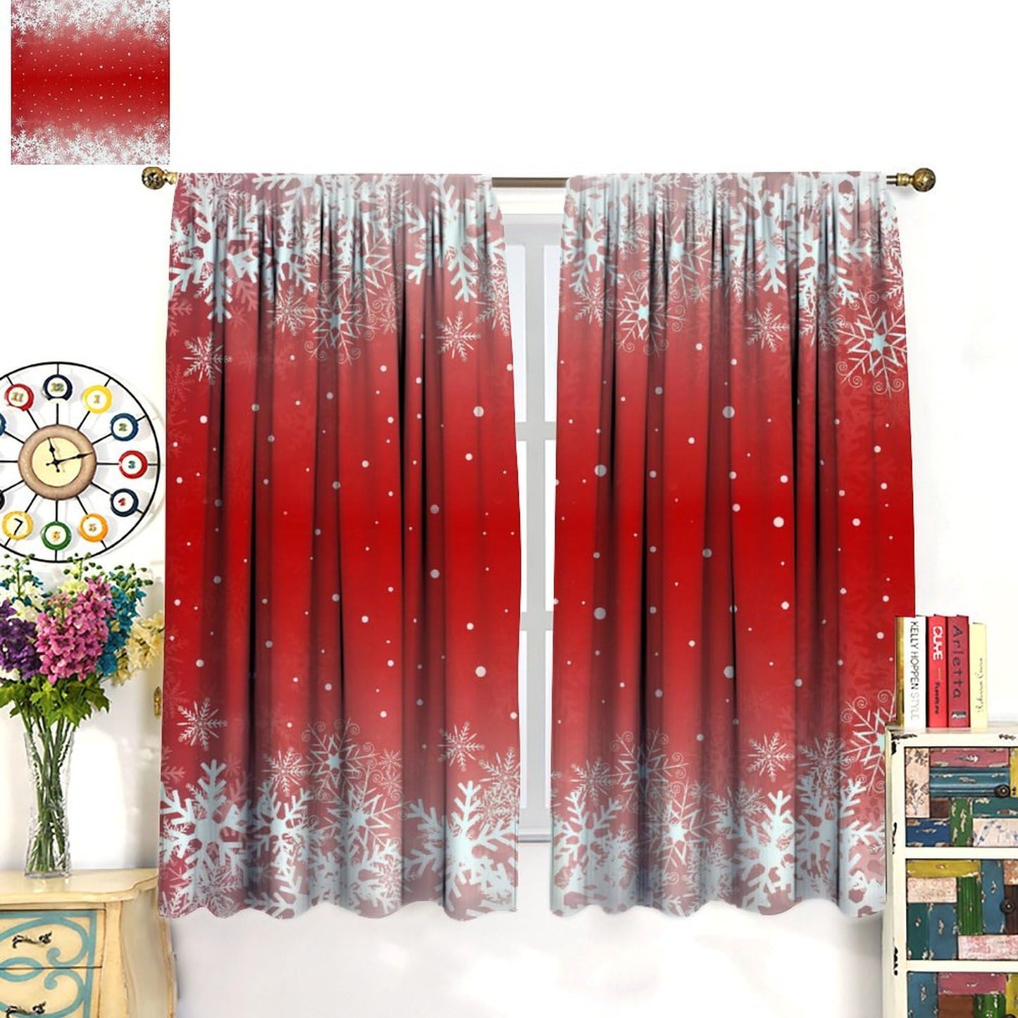 FengMingRui Merry Christmas Snowflakes Curtains for Happy Festival Living Room Bedroom Home Decor Window Drapes 42" W X 45" L