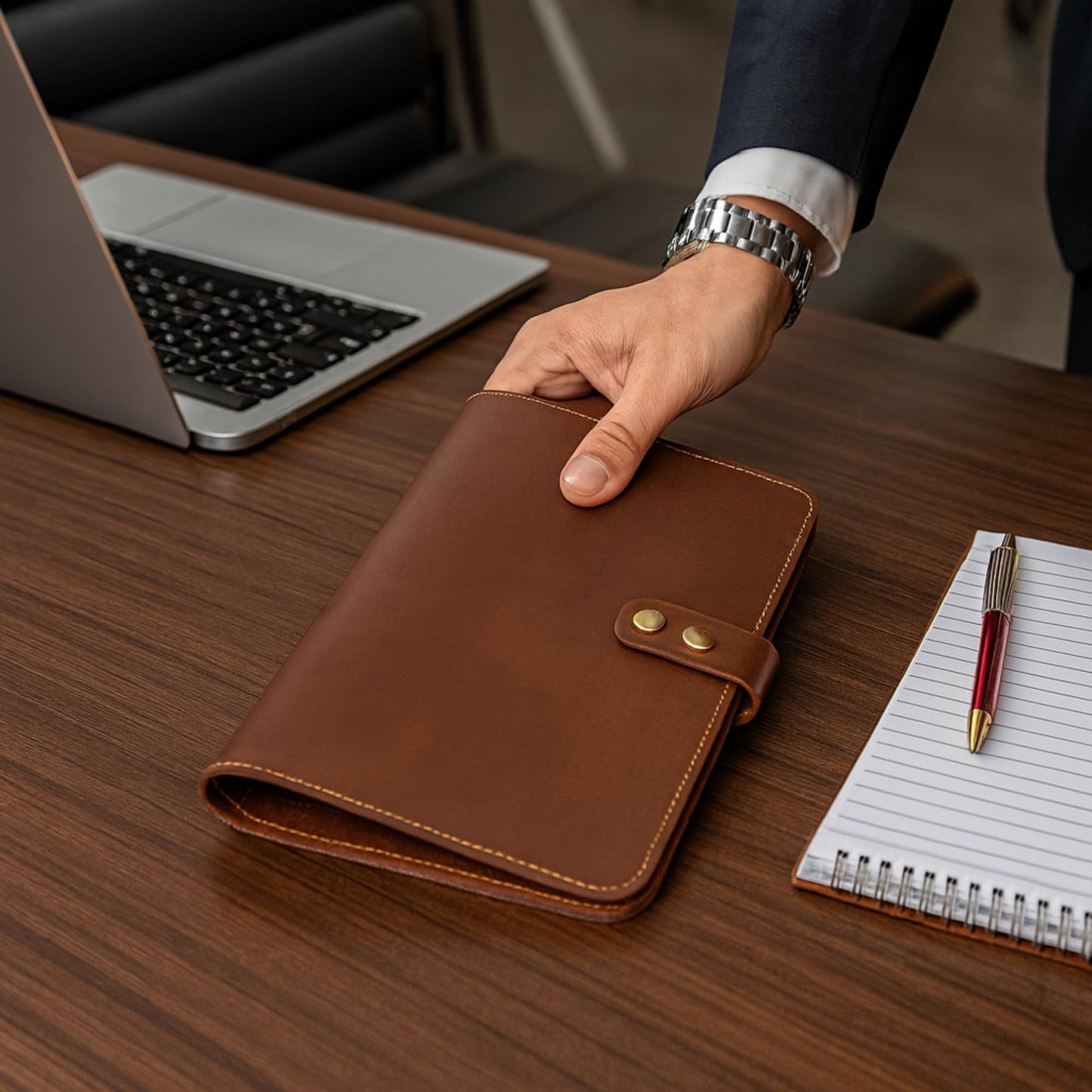 CestAntiQ Rustic Leather Journal Cover | Handmade 6x9 Spiral Steno Pad Holder | Full-Grain Top-Bound Notebook Sleeve & Refillable Cahier Cover (Brown)