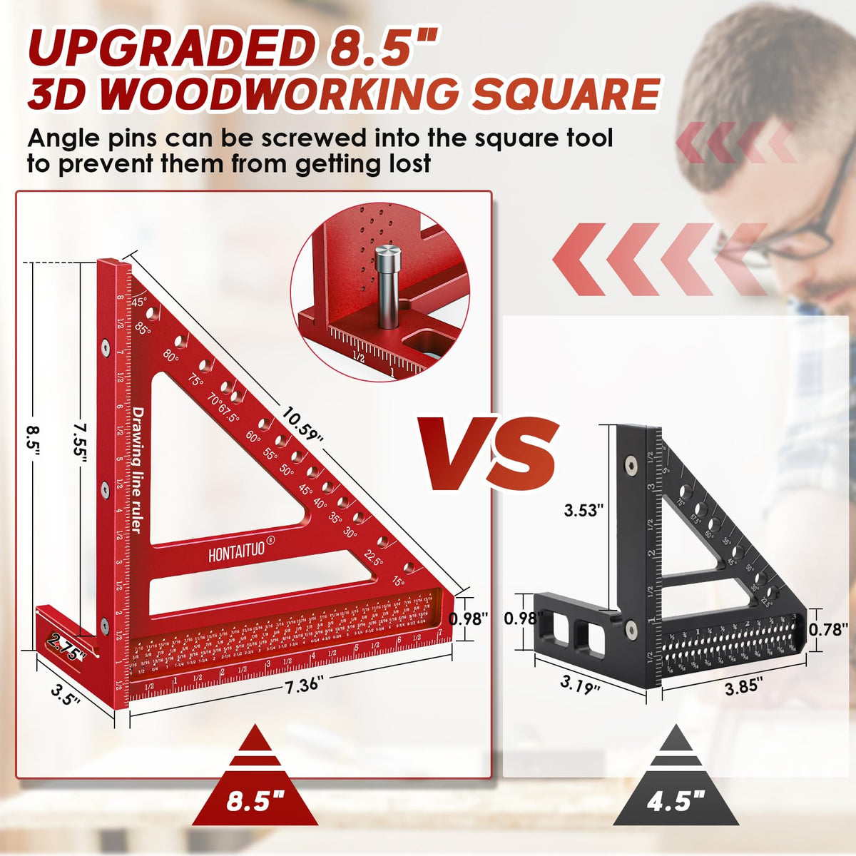 8.5 Inch Large Carpenter Square – Multi-Angle Measuring and Marking & Creating Spacing Marks,15-90 Degrees Angle Marking Square,Marking Gauge