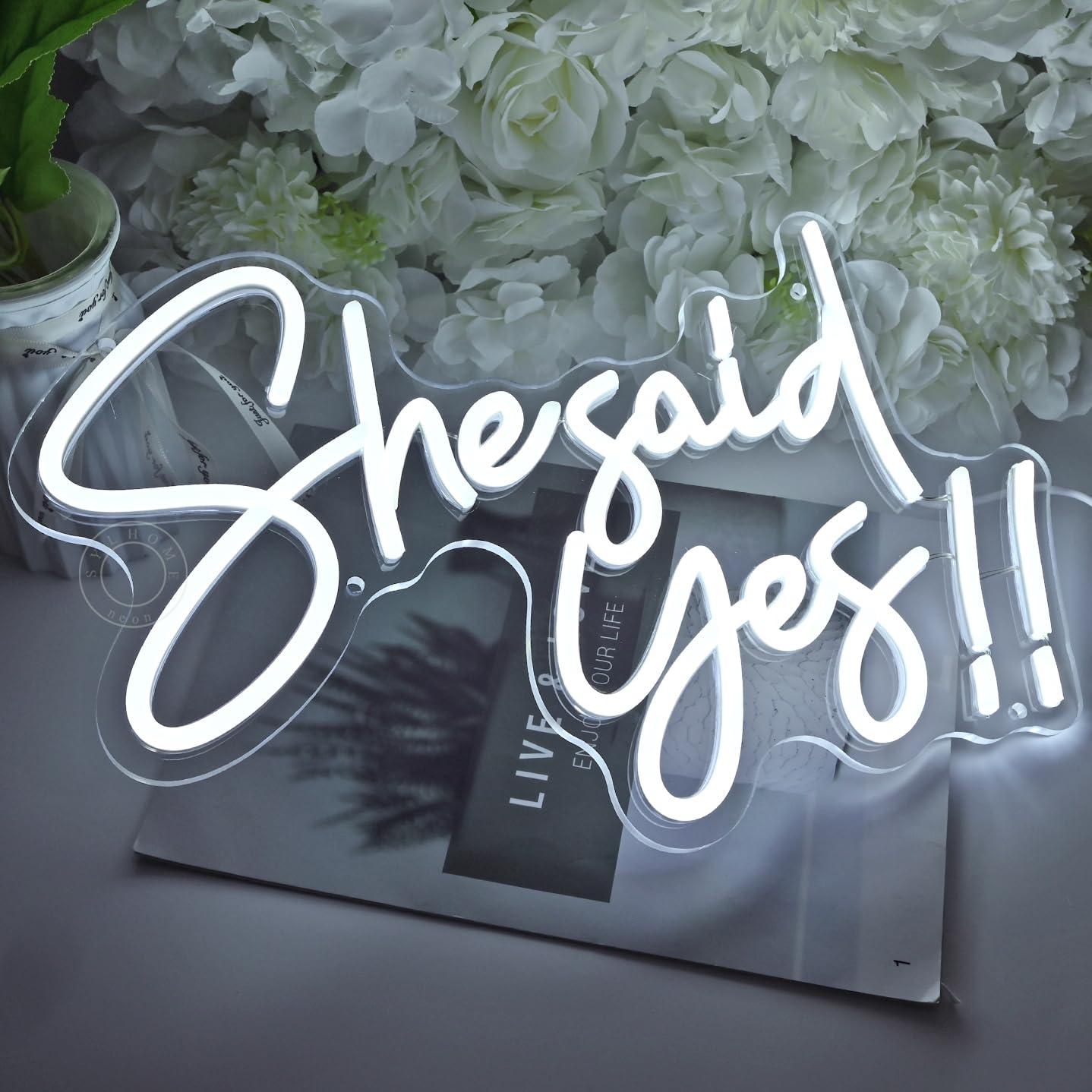 SYLHOME She Said Yes !! Led Neon Light Up Sign Propose Engagement Marry Me Wedding Party Wall Decor Sign Bachelorette Bridal Shower Party Bedroom Sign 15.8"X10.2" USB Cold White