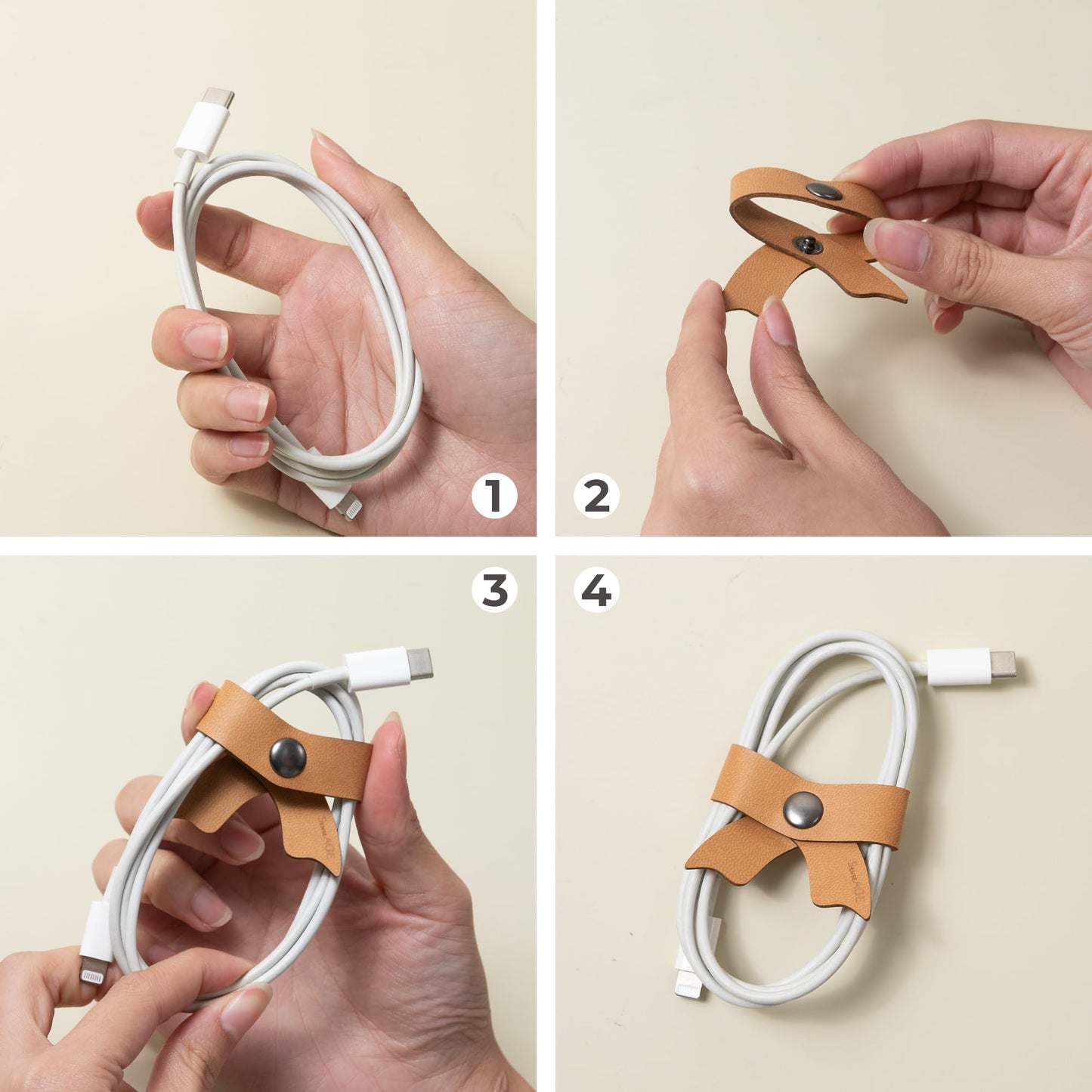 SenseAGE 5 Pack Cord Organizer, Bow Cord Keeper, Cable Organizer USB Holder, Leather Cable Management, Cable Straps, Earphone Winder, Storage Straps for Electronics, Earbuds (Baby Blue, Big)