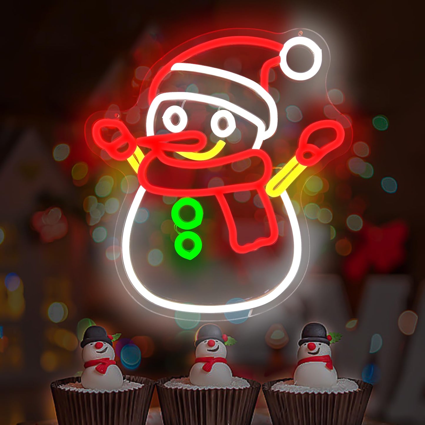 Cheunyar Christmas Snowman Neon Sign Dimmable Christmas Neon Signs for Wall Decor Led Neon Signs Light Up Sign for Bedroom Cafe Bar living Room Neon Light Signs for Christmas Party Gift