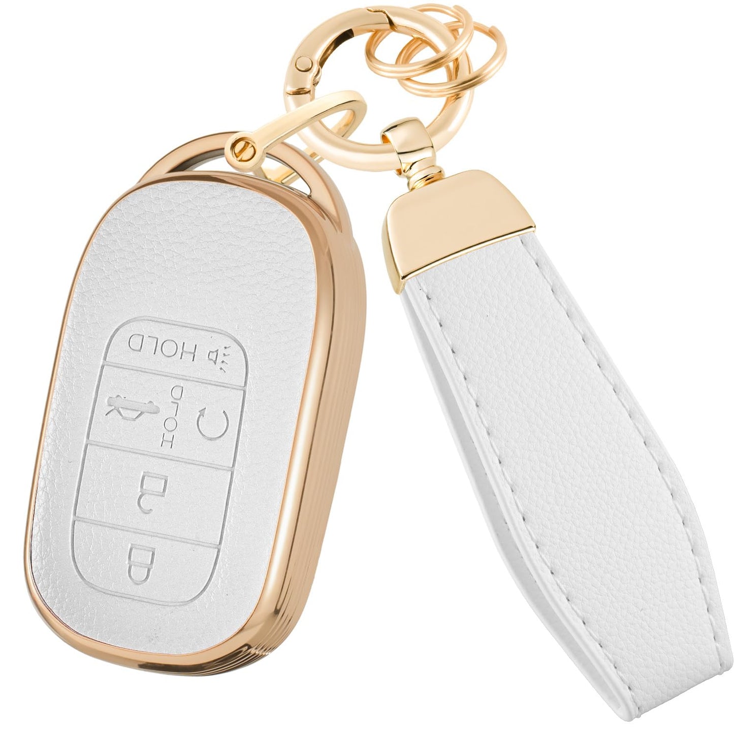 Cxopxoy Soft TPU for Honda Key Fob Cover with Keychain, Leather Texture Key Case Shell Full Protection for Accord Civic HR-V CR-V Pilot Touring Accessories, 2021-2026,White