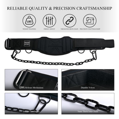 2-in-1 Weightlifting Belt & Dip Belt with 41 IN Steel Chain for Pull Up,Added Weight Training (Black, XL(40"-43"))