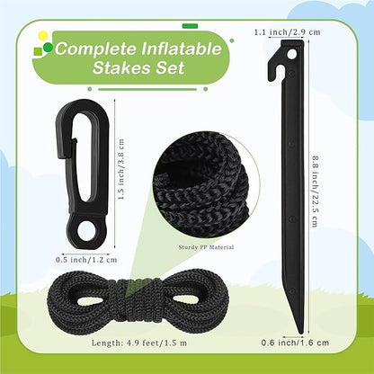 Aodaer 36 Pieces Plastic Inflatable Stakes Set Heavy Duty Halloween Christmas Yard Stake with Ropes and Hooks Anchoring Ground Stake for Xmas Garden Inflatables Accessories, Black