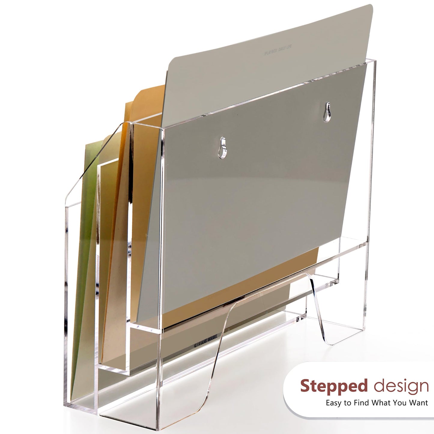 DINGHUO Acrylic Hanging Wall File Folder Organizer for Desk, Clear 3 Tier Document Paper Magazine Holder for Home, Office Organization, School - 1 Pack