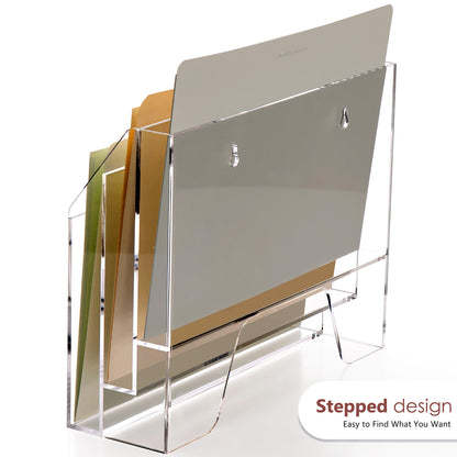 DINGHUO Acrylic Hanging Wall File Folder Organizer for Desk, Clear 3 Tier Document Paper Magazine Holder for Home, Office Organization, School - 1 Pack