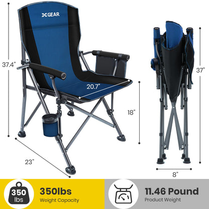 XGEAR Portable Camping Chair for Adutls - Heavy Duty Outdoor Camp Chairs - Folding Lawn Chair with Padded Hard Armrest Cup Holder Storage Pocket - Collapsible for Outdoor Fishing Garden
