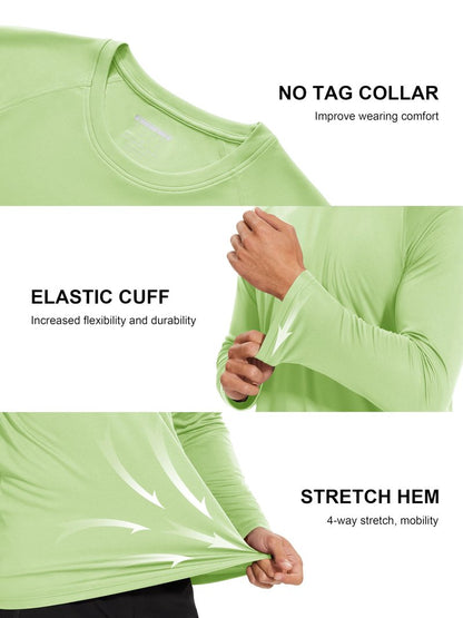 MAGCOMSEN UV Shirts Men UPF 50 Long Sleeve UV Protection Shirts Quick Dry T-Shirt Rash Guard for Men Light Green,3XL