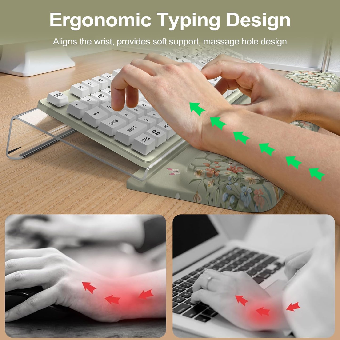 HAOCOO Computer Keyboard Stand, Wrist Rest with 3-Level Height Adjustment, Acrylic Keyboard Holder for Comfortable Typing, Tilted Keyboard Rest, Desk Wrist Pad for Office, Home