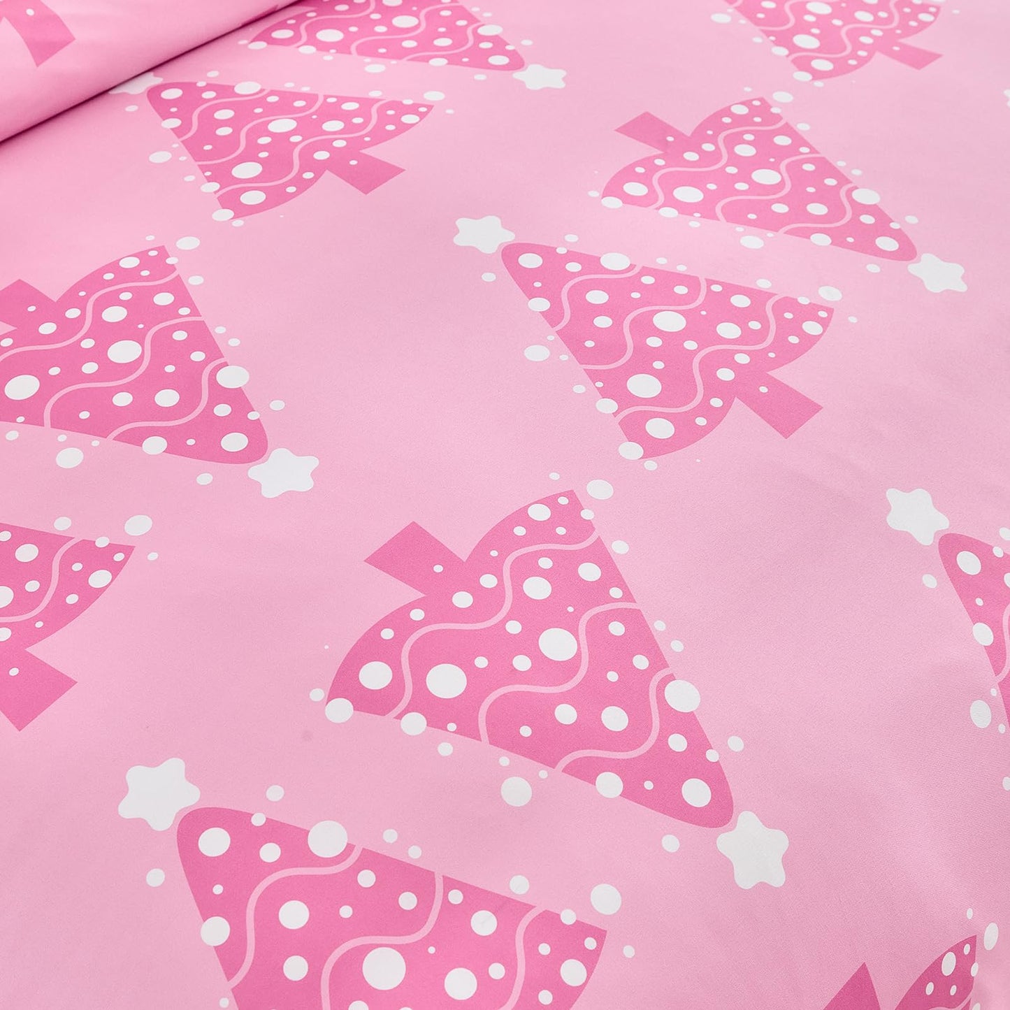 Joyreap 3pcs Christmas Duvet Cover Set King, Pink Xmas Tree Design Bedding Set, Includes 1 Duvet Cover and 2 Pillow Shams