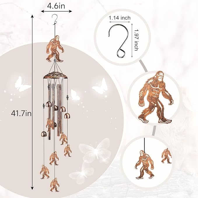 Bigfoot Wind Chimes for Outside,41" Metal Windchimes, Housewarming/Halloween/Festival/Birthday/Anniversary Bigfoots Gifts for Women/Men, Bigfoot Decor for Outside, Patio or Yard, Garden