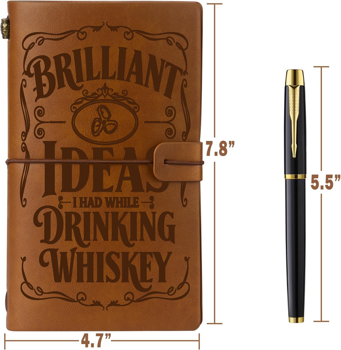Muzuis Whiskey Gifts for Whiskey Lovers Leather Journal Notebook with Pen for Men Women Refillable Notebook, Sketchbook, Travel Diary