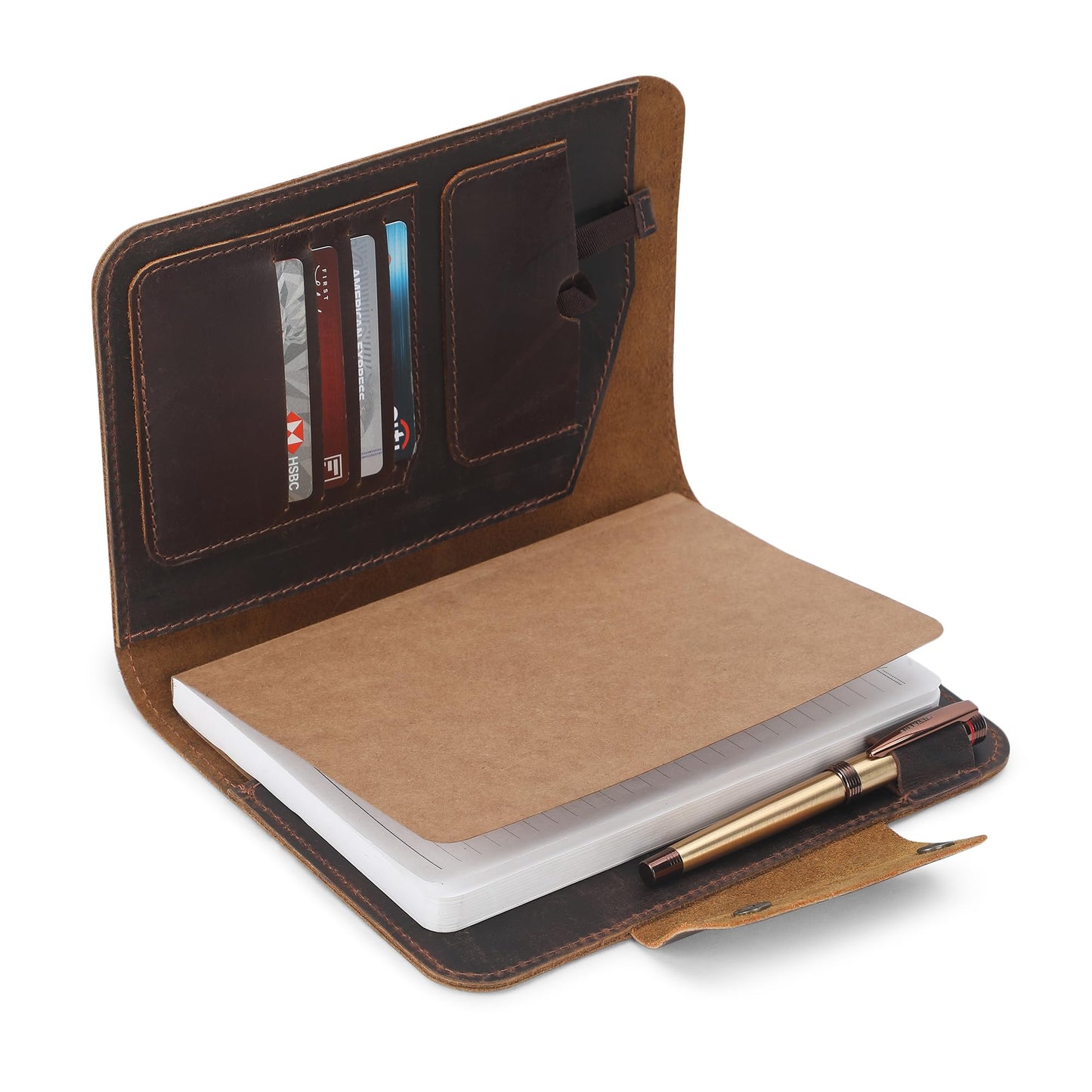 CestAntiQ Rustic Leather Journal Cover – Fit for 5.75 x 8.25 Inch & A5 Notebooks (5.5 x 8.2 Inch) – Refillable Cover with Pen Loop, 5 Card Slots – Ideal for Writers, Artists, Professionals (Brown)
