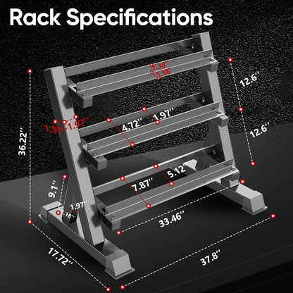 THERUN 1100lbs Adjustable 3 Tier Dumbbell Rack Stand, Hex dumbbells Hand Weights Rack Dumbbell Holder Home Gym Storage Organizer, Reverse Install Available (Rack Only)