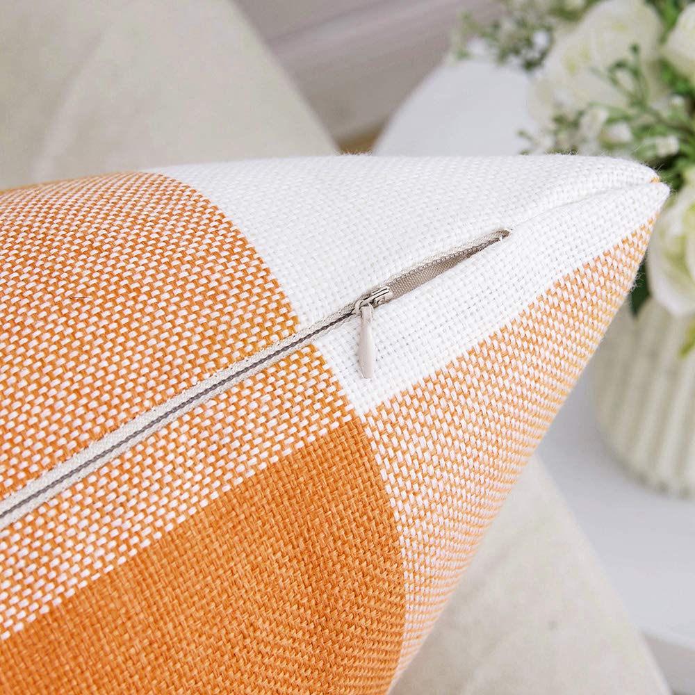 MIULEE Fall Throw Pillow Covers Pack of 2 Classic Farmhouse Buffalo Check Plaids Linen Soft Solid Orange and White Decorative Outdoor Cushion Case for Sofa Bedroom 12 x 20 Inch 30 x 50 cm