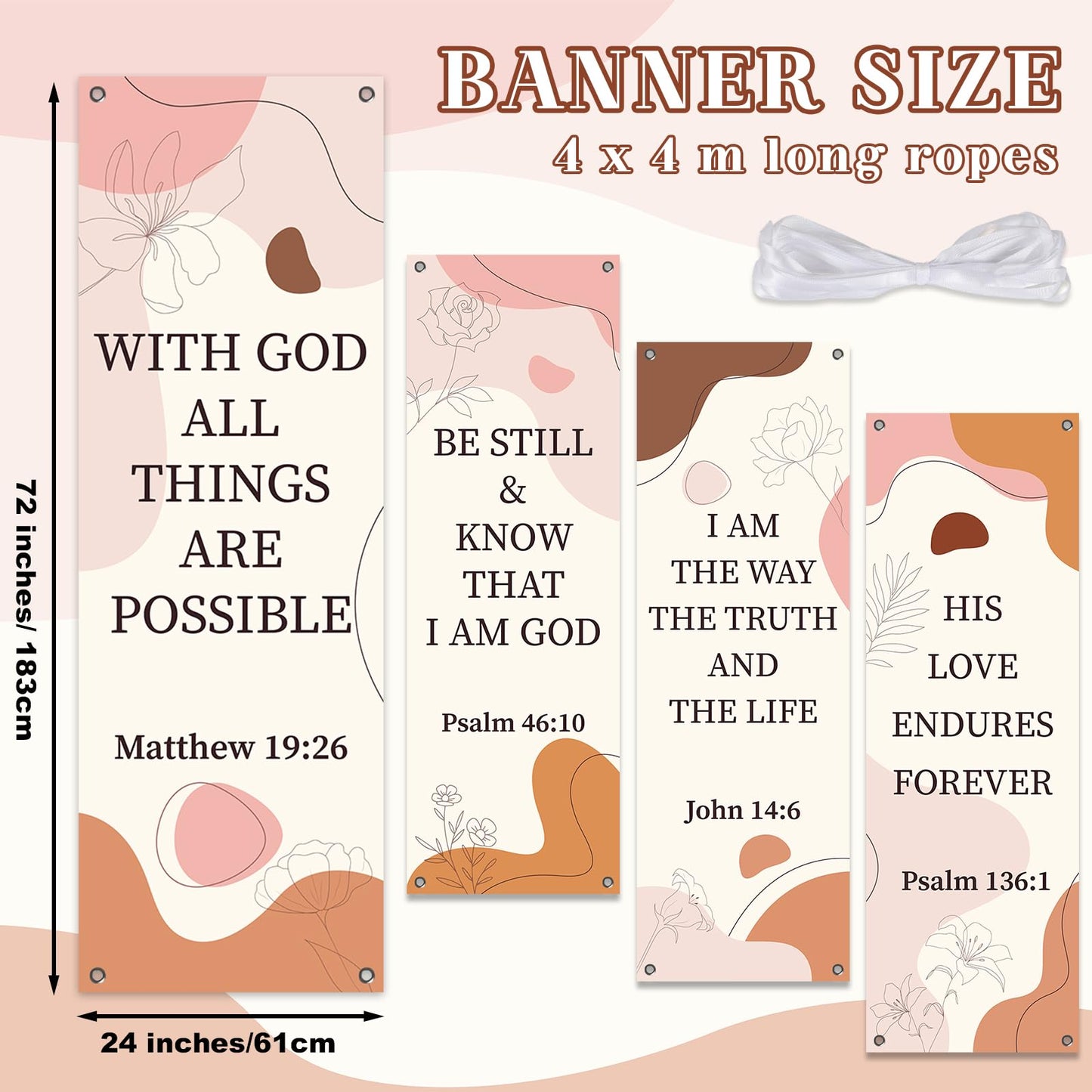 4Pcs Boho Church Banners for Sanctuary Wall Worship Church Banners with Scripture Welcome Inspirational Religious Hanging Backdrop Bible Verses Banner Hanging Signs for School Church Boho Decor