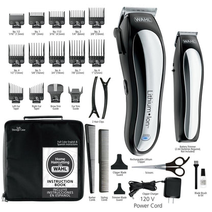 Wahl USA Clipper Rechargeable Lithium Ion Cordless Haircutting Clipper & Battery Trimming Combo Kit – Electric Clipper for Grooming Heads, Beards, & All Body Grooming – Model 79600-2101P