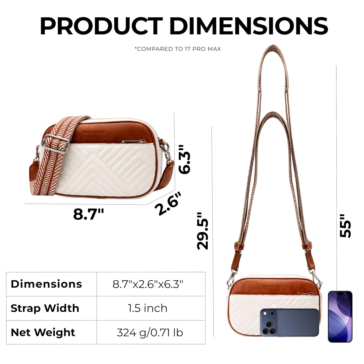 Vantamo Premium Quilted Crossbody Bags for Women with Anti-Pickpocket Clip, Vegan Leather Handbags, Travel Purses for Women