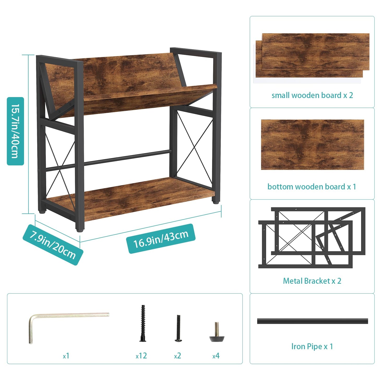 ELITEROO Desktop Bookshelf, 2 Tier Desk Shelf Organizer, Wooden Tabletop Bookcase, Small Desk Top Book Rack for Office, Home, Bedroom, Small Space Storage and Display, Rustic Brown