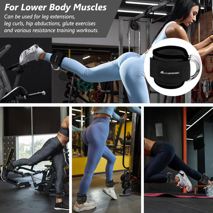 flintronic 2Pcs Ankle Straps for Cable Machine, Gym Cuffs with Double Stainless Steel D-Ring, Gym Ankle Cuff with Adjustable Neoprene Ve-lcro, Muscle Shaping for Men and Women - Black