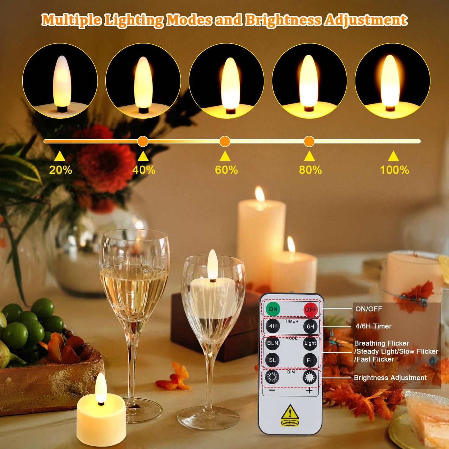 IMAGE 12-Pack Rechargeable Flameless Tea Lights with Charging Base Remote & Timer, Realistic 3D Flickering LED Candles for Home Decor, Weddings, Halloween and Christmas(1.53" x 2.17")