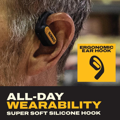 DEWALT Heavy Duty Open Ear Headphones, Bluetooth 5.3 Wireless Earbuds IP55, 44Hrs Runtime, Jobsite Premium Sound True Wireless Air Conduction Open Ear Earbuds with Earhooks for Worksites and Workouts