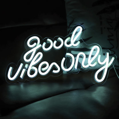 JFLLamp Good Vibes Only Neon Signs for Wall Decor Neon Lights Led Signs Suitable for Living Beer Bar Game Room Hotel Birthday Party Restaurant Christmas Unique Gift for Lover, 16.5 * 10 Inch(Blue)